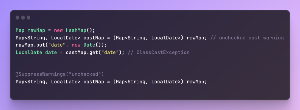Understanding Java unchecked cast Warning